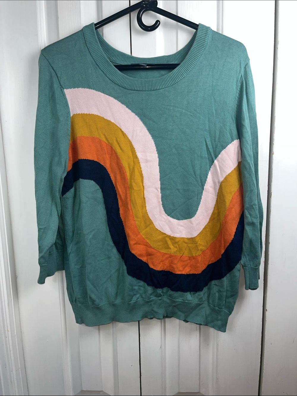 XL ModCloth women’s Teal Wave-Stripe Knit Pullover Sweater modal soft